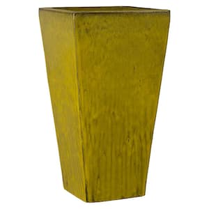 17 in. L x 31.5 in. H Tropical Yellow Ceramic Square Planter with High-fire treatment