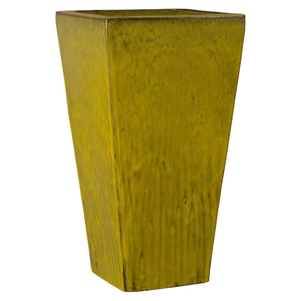 17 in. L x 31.5 in. H Tropical Yellow Ceramic Square Planter with High-fire treatment