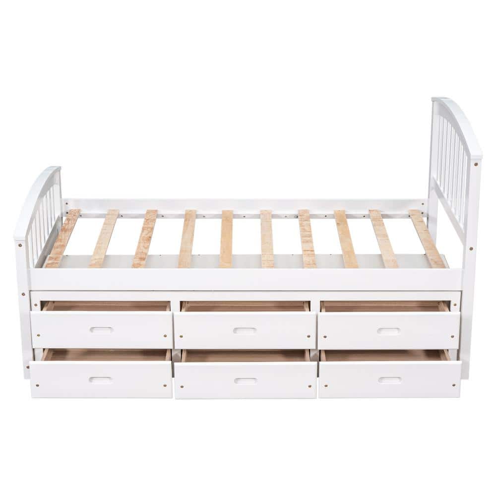 Walnut Twin Size Platform Storage Solid Wood Bed with 6-Drawers - thumbnail 8