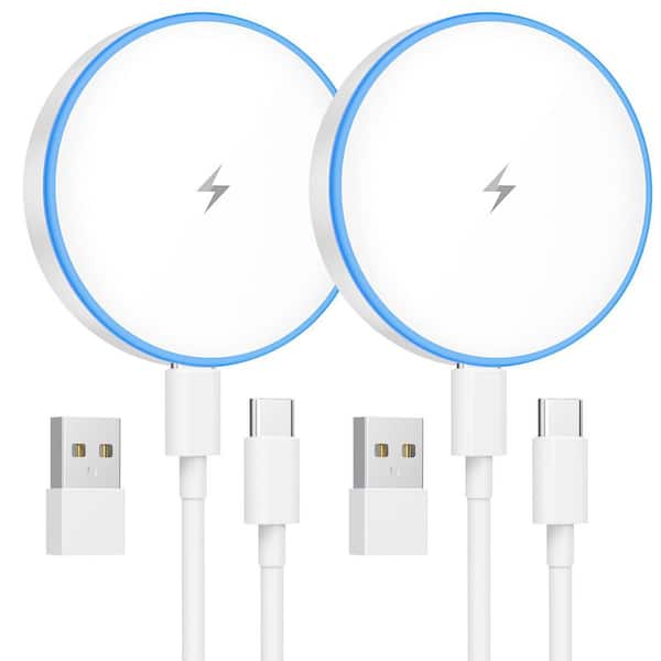 phyfalip 15-Watts Magnetic Wireless Charger Fast Charging Pad Compatible w/ iPhone 16/15/14/13/12 Series airPods 3/2/Pro, 2-Packs