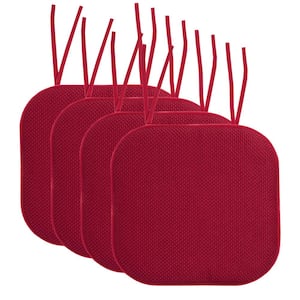 Honeycomb Memory Foam Square 16 in. x 16 in. Non-Slip Back Chair Cushion with Ties (4-Pack), Red