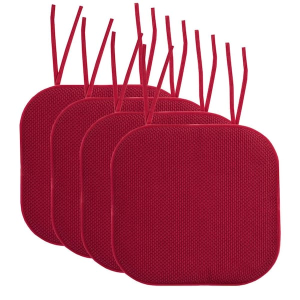 Sweet Home Collection Honeycomb Memory Foam Square 16 in. x 16 in. Non-Slip Back Chair Cushion with Ties (4-Pack), Red