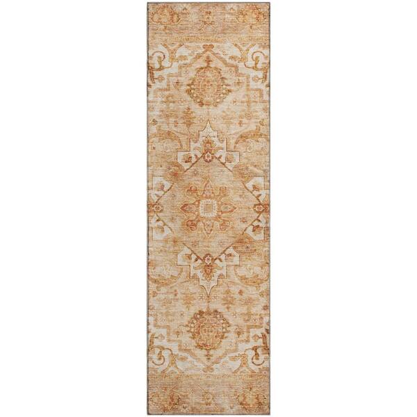 Mayfield Premium Machine Washable Abstract AMF2164 Copper 2 ft. x 7 ft. Runner Rug