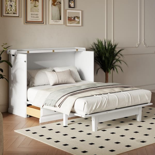 Harper & Bright Designs White Wood Frame Queen Size Murphy