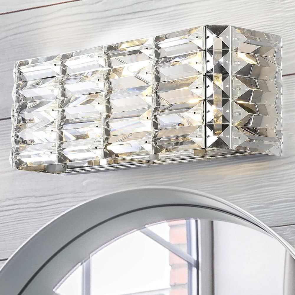Evelyn Crystal Rectangle 17.5 in. 2-Light Chrome Iron/Crystal Glam Modern LED Vanity Light price history on PriceWatchPro
