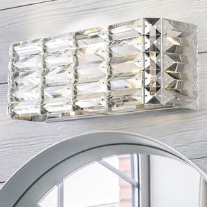 Evelyn Crystal Rectangle 17.5 in. 2-Light Chrome Iron/Crystal Glam Modern LED Vanity Light