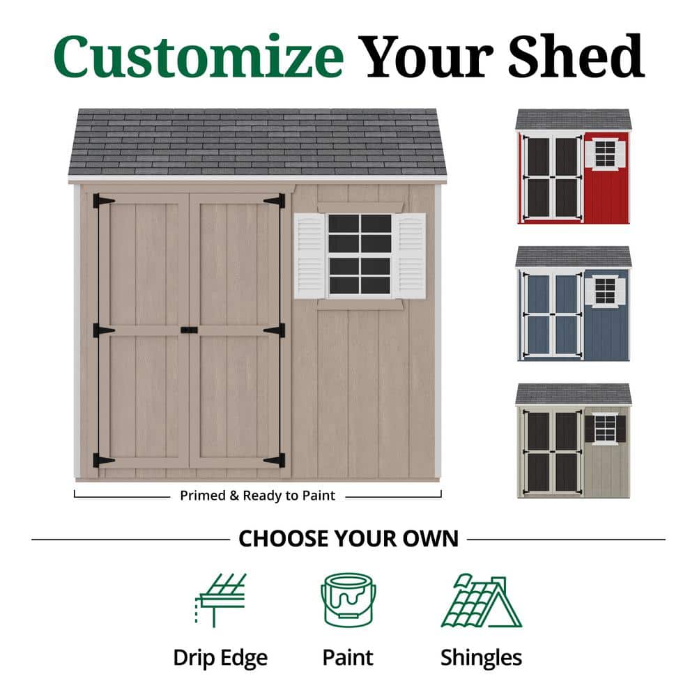 8x8 Dark Gray Wood Storage Shed with Windows and Floor
