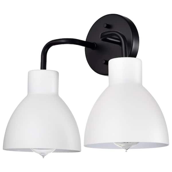 SATCO Sloan 13.75 in. 2-Light Matte Black Vanity Light with White Metal Shade
