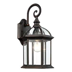 Wentworth 1-Light Small Rust Outdoor Wall Light Fixture with Clear Glass