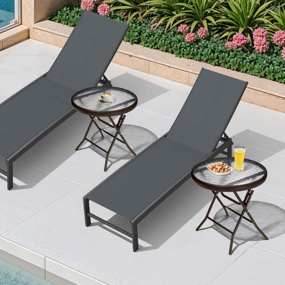 Two-piece Brown Foldable Patio Side Table with Tempered Glass Table Top price history on PriceWatchPro