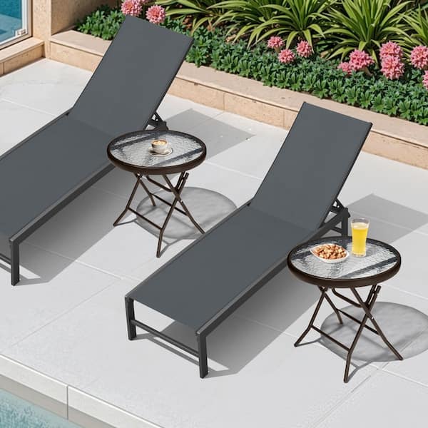 CLOUDFLY Two-piece Black Patio Table Round Glass Outdoor Side