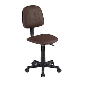 Office Stool Faux Leather Rolling Ergonomic Office Chair in Coffee Style 2 with Footrest and Wheels