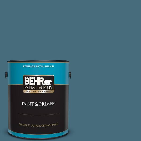 BEHR PREMIUM PLUS 1 gal. #S480-6 Poseidon Satin Enamel Exterior Paint & Primer