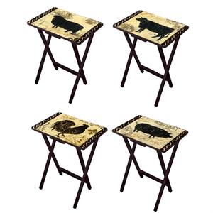 Cape Craftsmen Lodge Postcards TV Trays with Stand, Set of 4