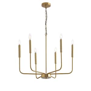 26 in. 6-Light Farmhouse Gold Chandelier Candle Style Empire Classic Ceiling Hanging Lighting