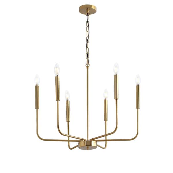 aiwen 26 in. 6-Light Farmhouse Gold Chandelier Candle Style Empire Classic Ceiling Hanging Lighting