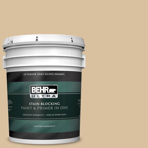 BEHR ULTRA 5 gal. #UL160-7 Pale Wheat Semi-Gloss Enamel Exterior Paint and Primer in One