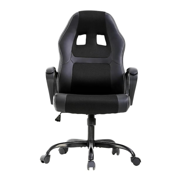 Furinno Ara PU Leather Seat Reclining Ergonomic Gaming Chair in black with Arms