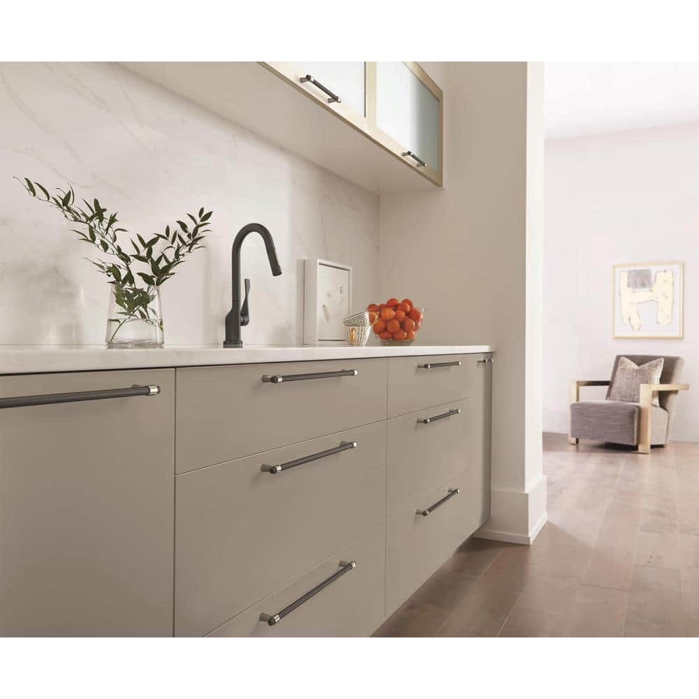 Matte Black and Satin Nickel Modern Bar Pull with Mounting Hardware
