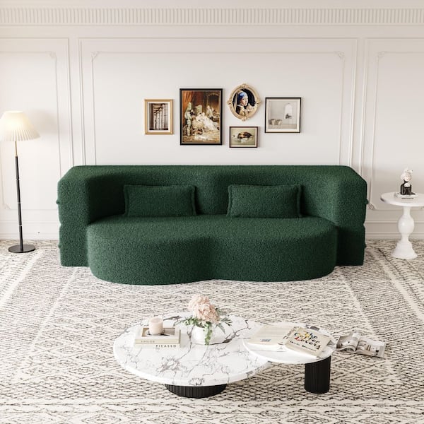 Polibi 78 in. Square Arm Teddy Sofa in Burgundy with Convertible