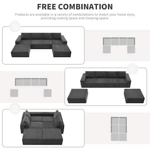 110 in. Square Arm Polyester U-Shaped Sofa, Sofa Bed in. Dark Gray