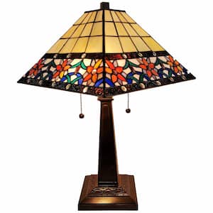 22 in. Dark Brown Metal 2-Light Candlestick Table Lamp With Orange Empire Shade