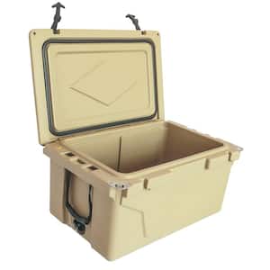 65 qt. Khaki Outdoor Portable Camping Cooler with Wheels, Ice Chest with 54 Can Capacity, Keeps Ice for up to 5 Days