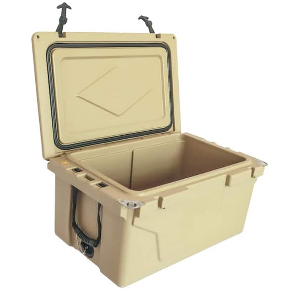 BTMWAY 65 qt. Khaki Outdoor Portable Camping Cooler with Wheels, Ice Chest with 54 Can Capacity, Keeps Ice for up to 5 Days