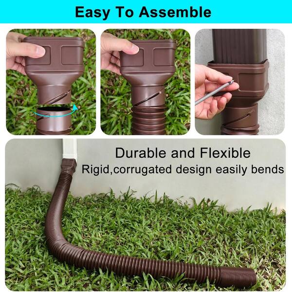 Angel Sar 7 ft. Brown Long Gutter Downspout Extensions, Outer Diameter 3 in. Downspout Extender (2-Pack)