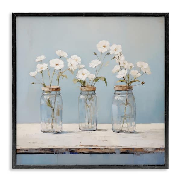 Stupell Industries Country Jar Bouquet Trio by Arlington Prints Black Framed Nature Giclee Art Print 17 in. x 17 in.