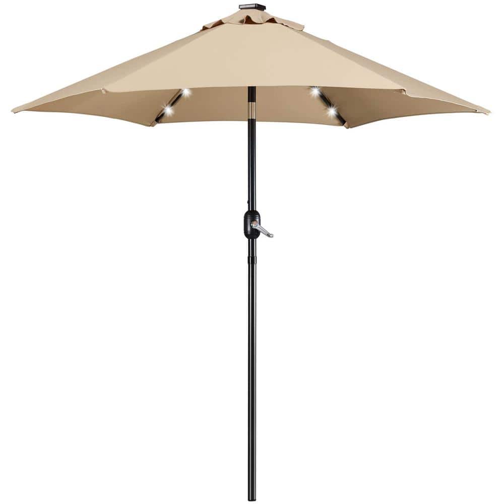 7.5ft. Aluminum Pole Market Solar Push Button Tilt Patio Umbrella in Tan