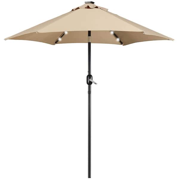 Unbranded 7.5ft. Aluminum Pole Market Solar Push Button Tilt Patio Umbrella in Tan