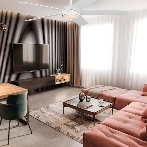 Cornwall 52 in. Matte White Downrod Standard Ceiling Fan with 5-Blades, White Adjustable LED Light, DC Motor, and Remote