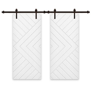 Chevron Arrow 48 in. x 84 in. Fully Assembled White Stained MDF Double Sliding Barn Door With Hardware Kit