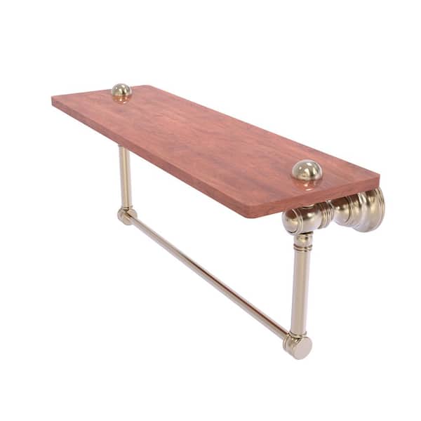 Carolina Collection 16 in. W x 7 in. H x 5.54 Wood Rectangular Shelf in Antique Pewter with Integrated Towel Bar