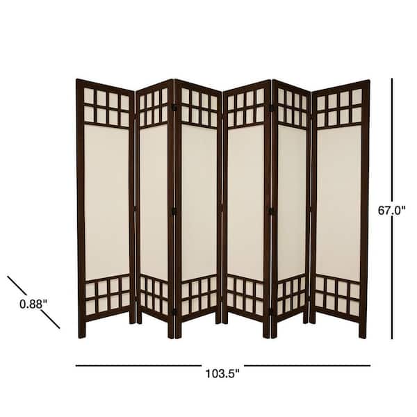 5.5 ft. Burnt Brown Muslin Window Pane 6-Panel Room Divider