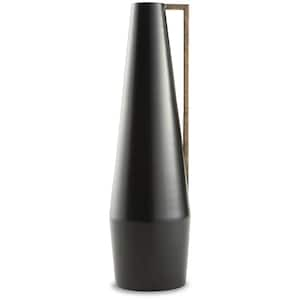 Pouderbell 20 in. Black Metal Cylinder Decorative Vase