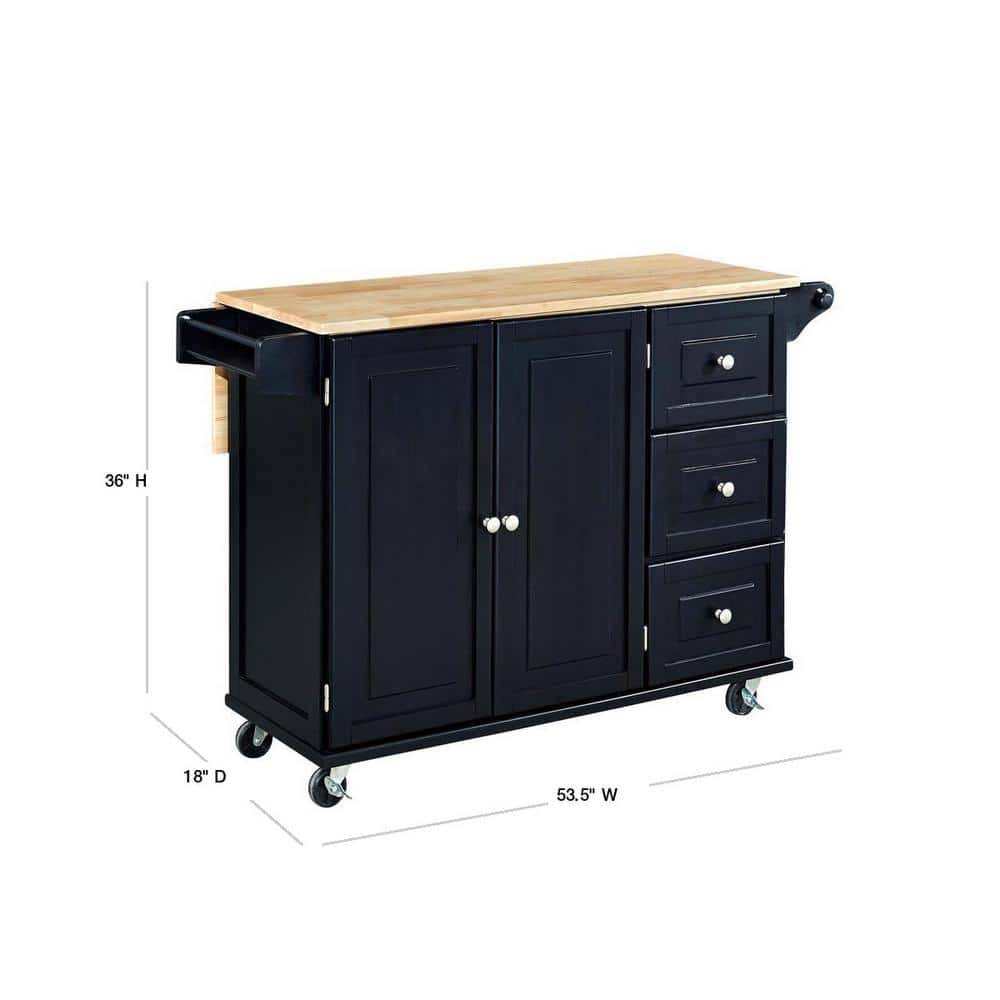 Black Wood Kitchen Cart with Drop Leaf and Storage