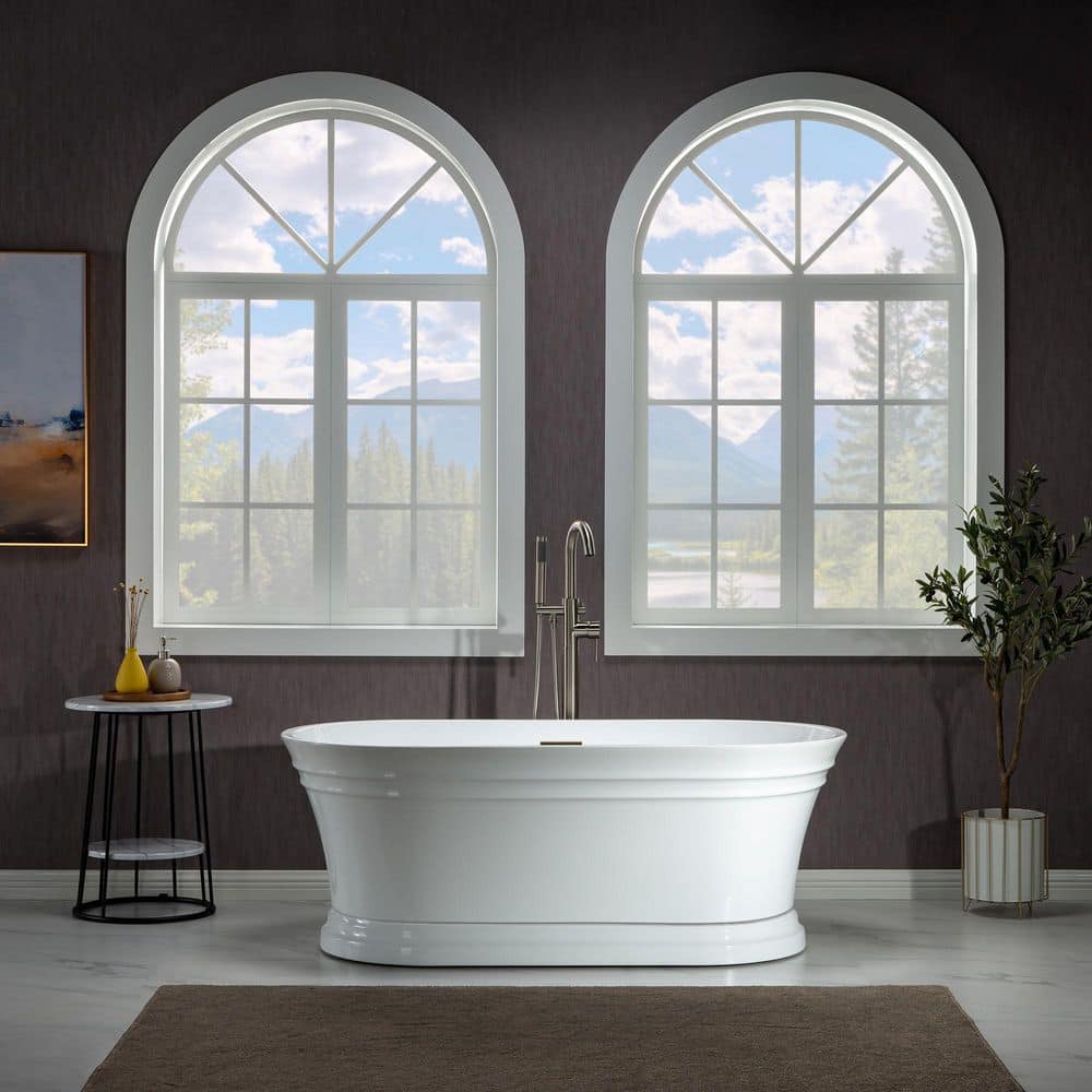 Brick 59 in. Acrylic FlatBottom Double Ended Bathtub with Oil Rubbed Bronze Overflow and Drain Included in White price history on PriceWatchPro