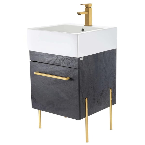 FINE FIXTURES Concordia 20.12 in. W x 19.62 in. D x 33.50 in. H Bathroom Vanity in Black Marble with White Ceramic Top