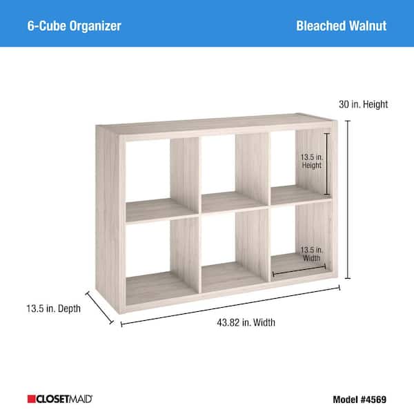 ClosetMaid 4569 30 in. H x 43.82 in. W x 13.50 in. D Bleached Walnut Wood Large 6- Cube Organizer - 3
