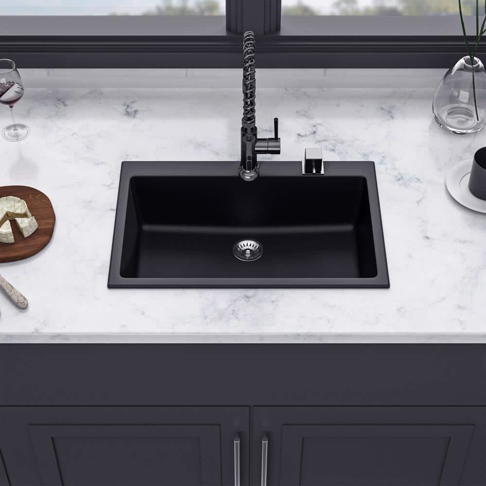 33'' Matte Black Quartzite Single Bowl Kitchen Sink