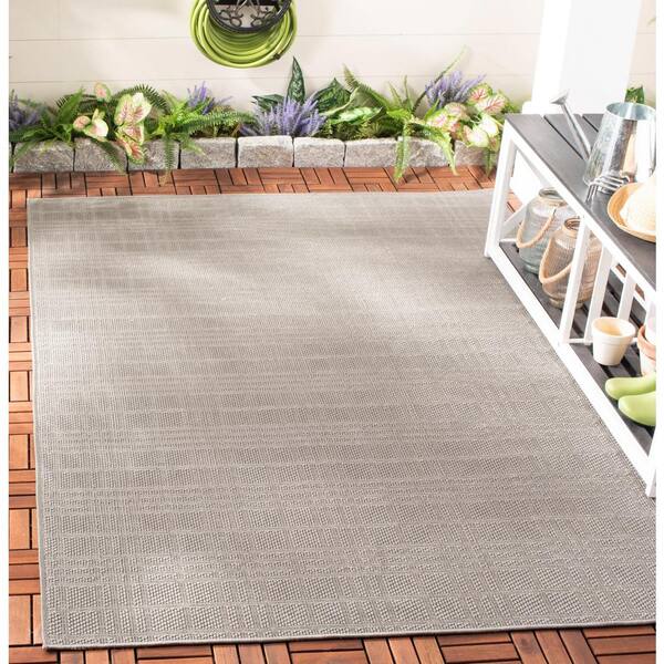 Bermuda Gray 8 ft. x 8 ft. Square Striped Indoor/Outdoor Area Rug