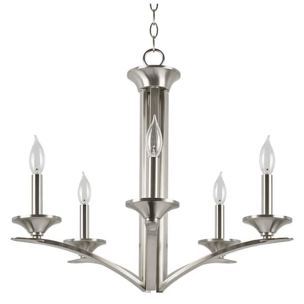 Kira Home Lillie 60-Watt 5-Light Brushed Nickel Contemporary Chandelier, No Bulb Included