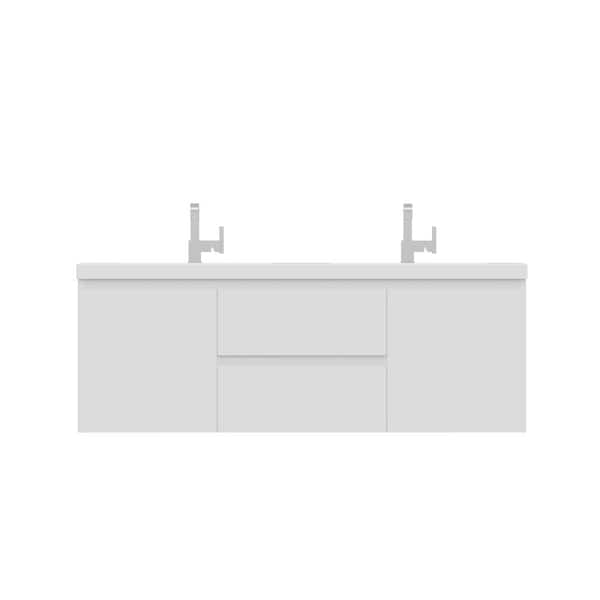 Alya Bath Paterno 60 in. W x 19 in. D Double Wall Mount Bath Vanity in White with Acrylic Vanity Top in White with White Basin