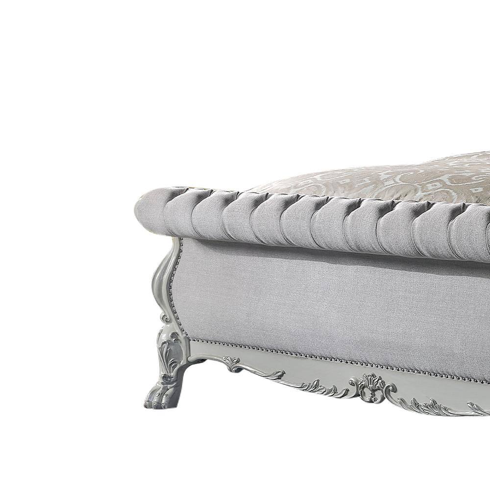 Bone White Tufted Upholstered Queen Bed with Wood Frame