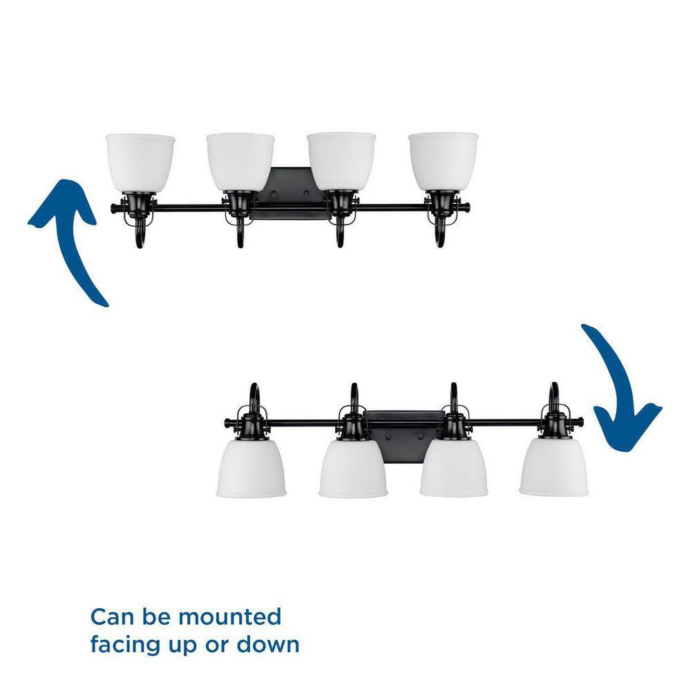 Matte Black 4-Light Vanity Fixture with Opal Glass Shades