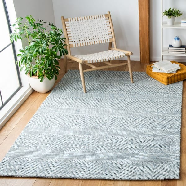 Marbella Blue 6 ft. x 9 ft. Chevron Striped Area Rug