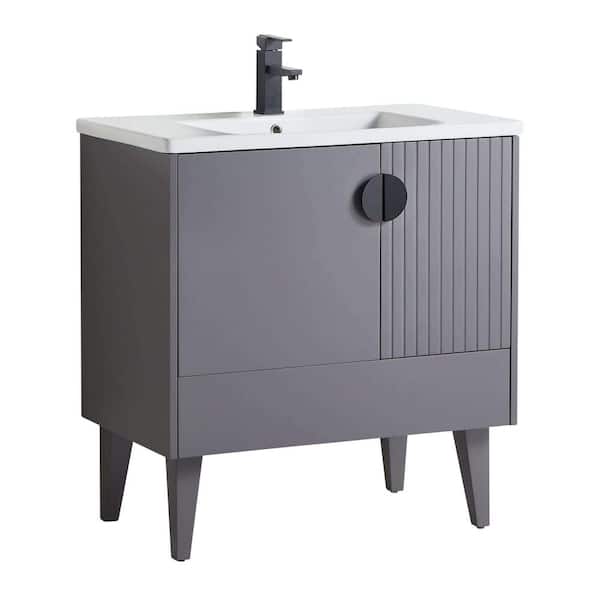 FINE FIXTURES Venezian 30 in. W x 18.11 in. D x 33 in. H Bathroom Vanity Side Cabinet in Rock Gray with White Ceramic Top