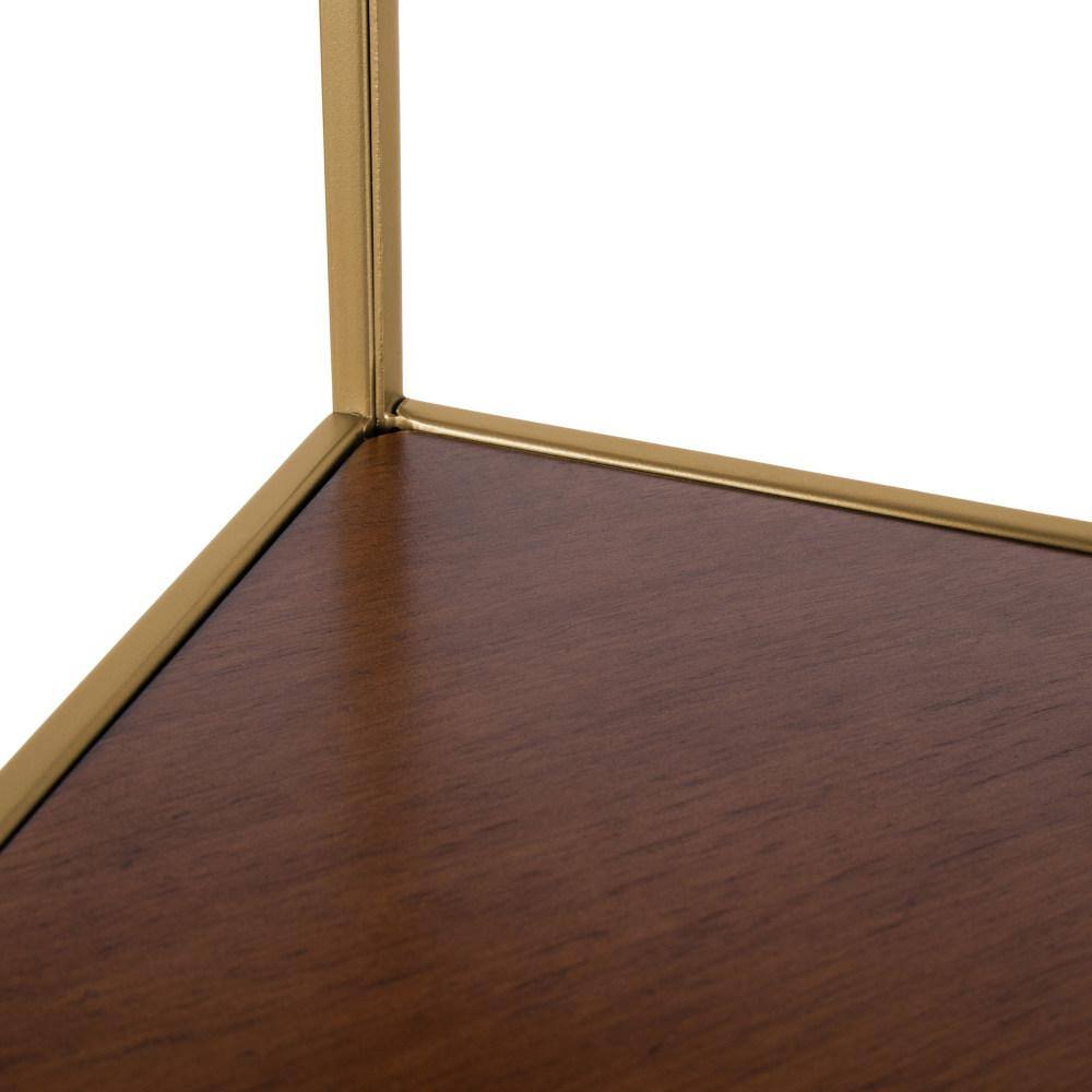Walnut Brown Floating Corner Shelf with Gold Frame